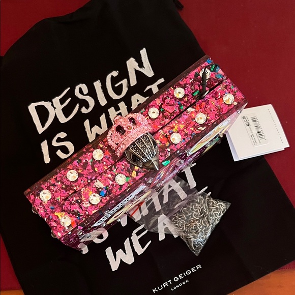Kurt Geiger Pink Glitter London Box Clutch - Picture 11 of 12